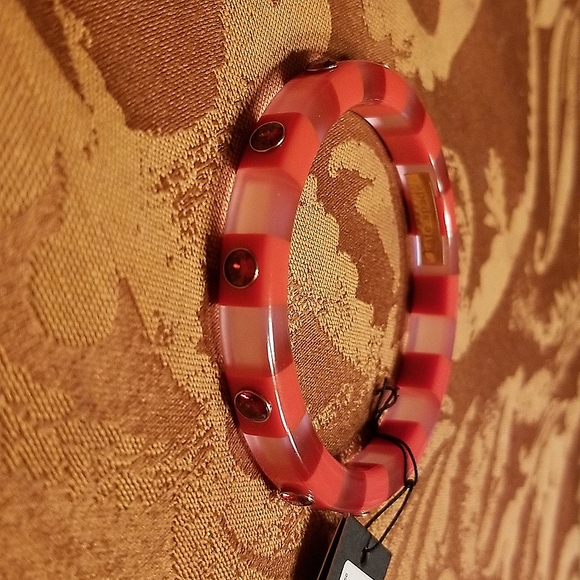 Kate Spade Vermillion Striped Colored Bangle With Cubic Zirconia - Picture 4 of 7